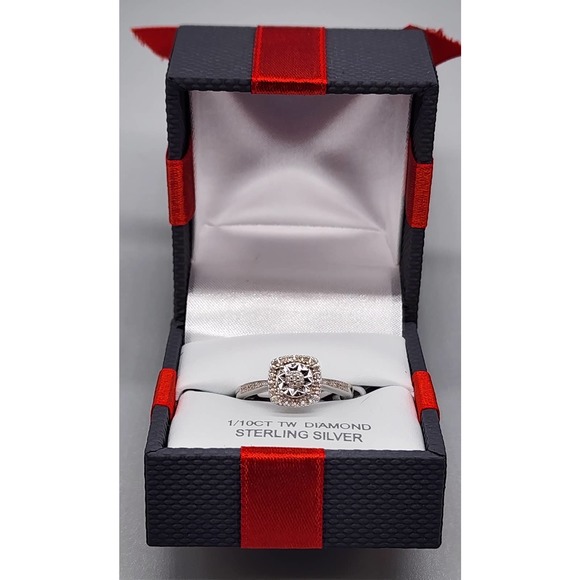 Diamond Sterling Silver Cocktail Square Ring Size 7 - Picture 2 of 6